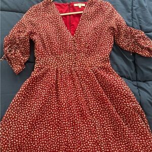 Madewell Red and White Ruched Wrap Dress